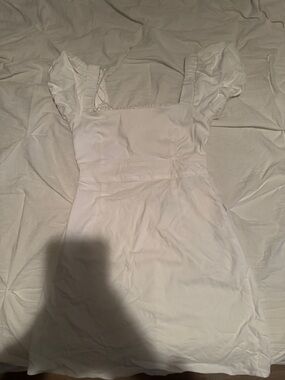 stradivarius White Mini Dress with Puff Sleeves